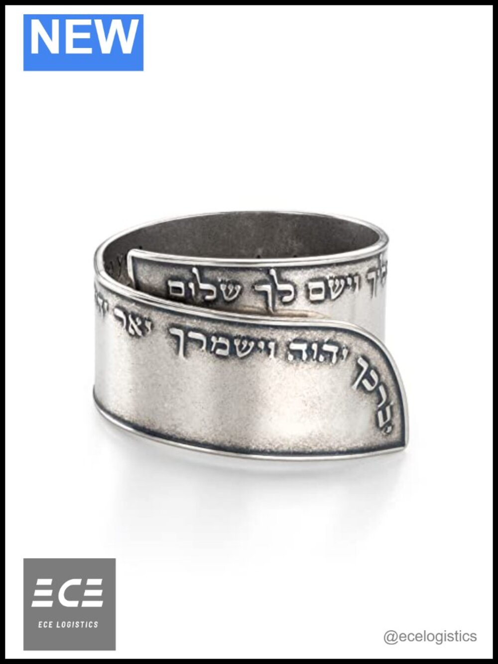 Sterling Silver Plated Priestly Blessing Ring Adjustable Christian Judaica